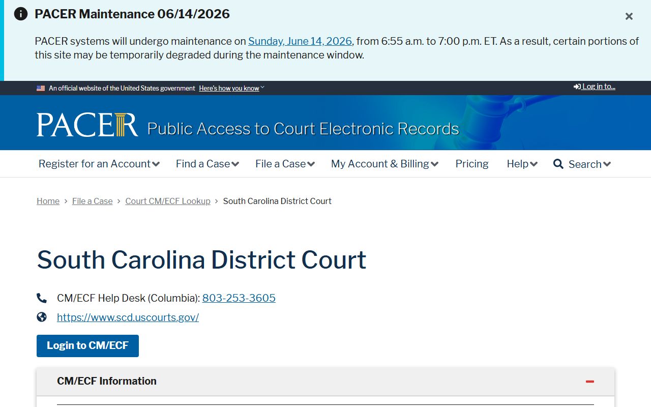 Marlboro County Clerk of Court PACER CM ECF source