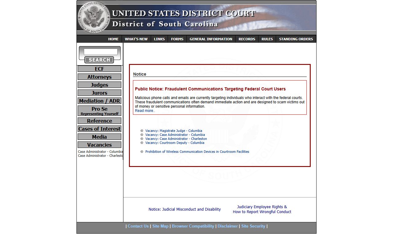 Marlboro County Clerk of Court federal district court distinction source