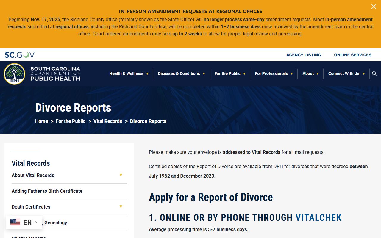 Marlboro County court dockets source showing divorce report limits