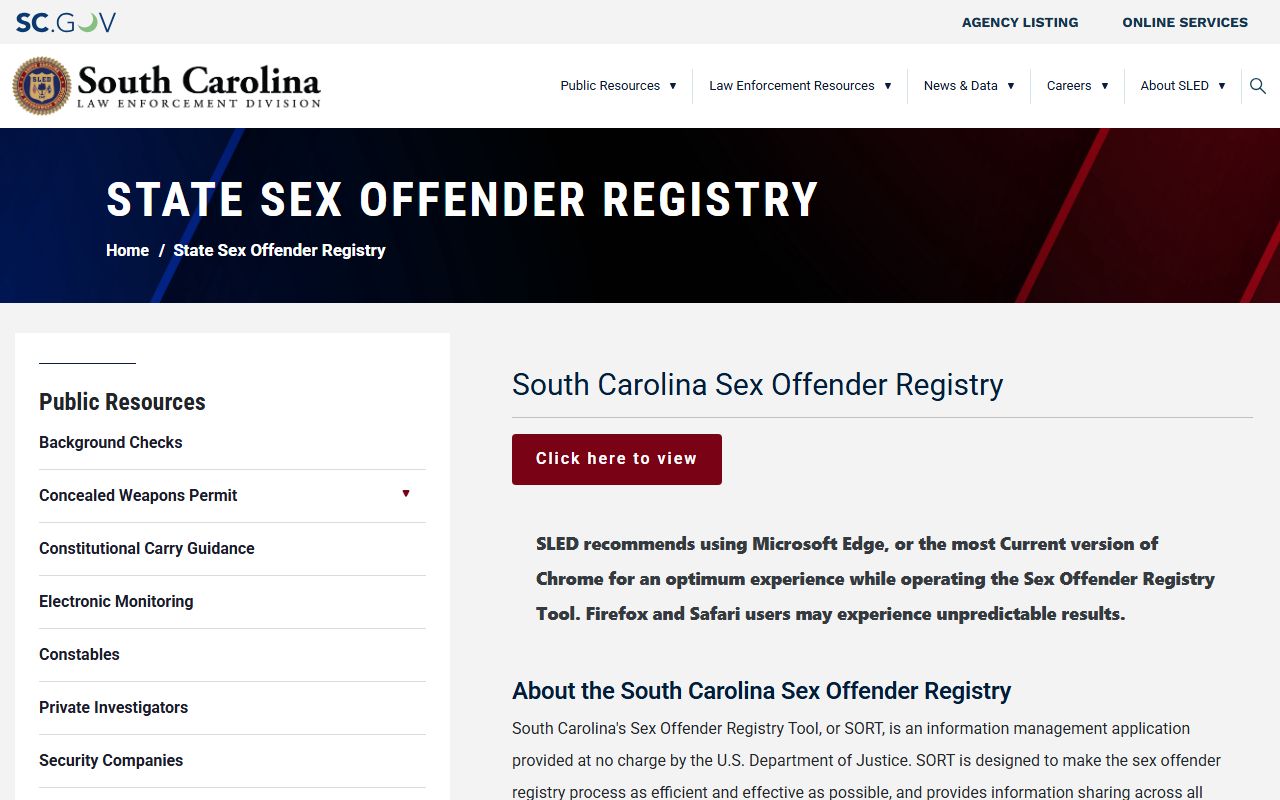 Marlboro County court dockets source showing SLED sex offender registry access