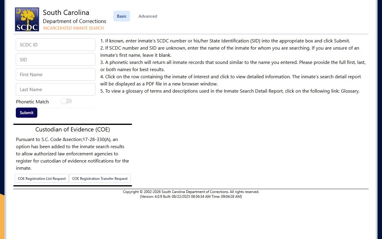 Marlboro County court records source showing SCDC public inmate search app