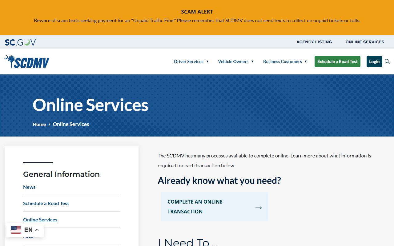Marlboro County court records source showing SCDMV online services outside court files