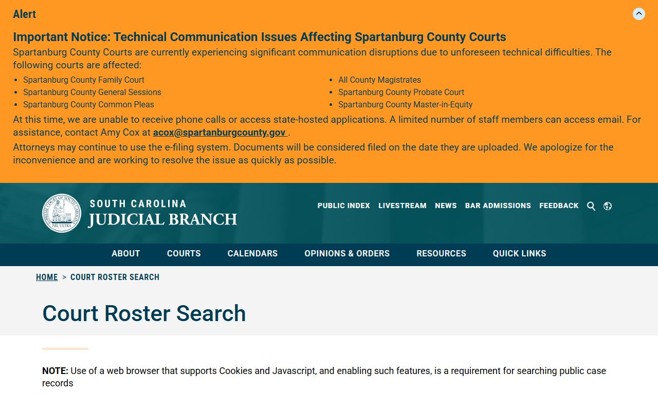 Marlboro County court records roster search page