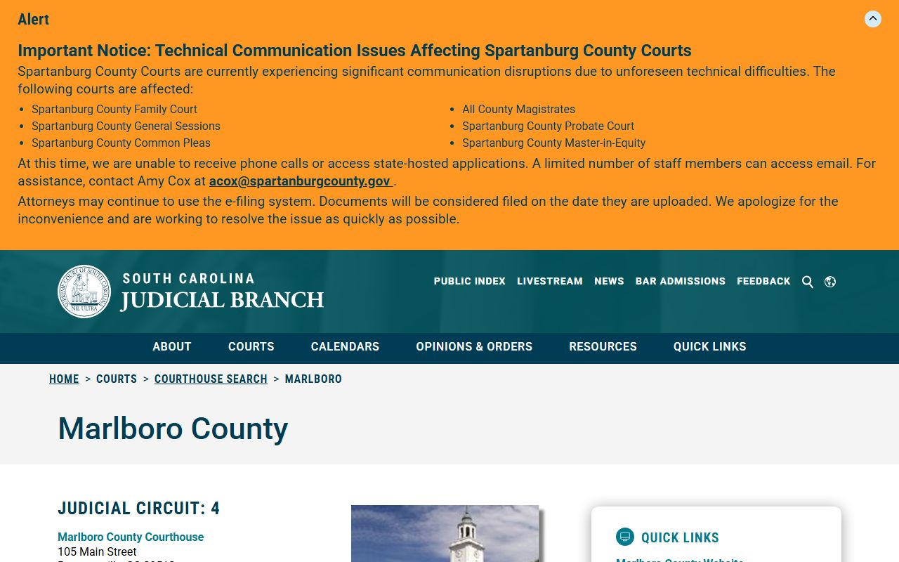 Marlboro County court records courthouse search page