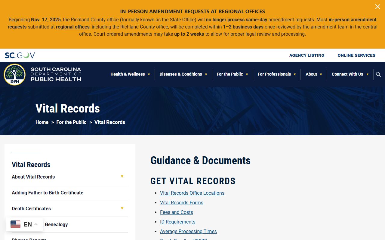 Marlboro County marriage records SC DPH vital records source