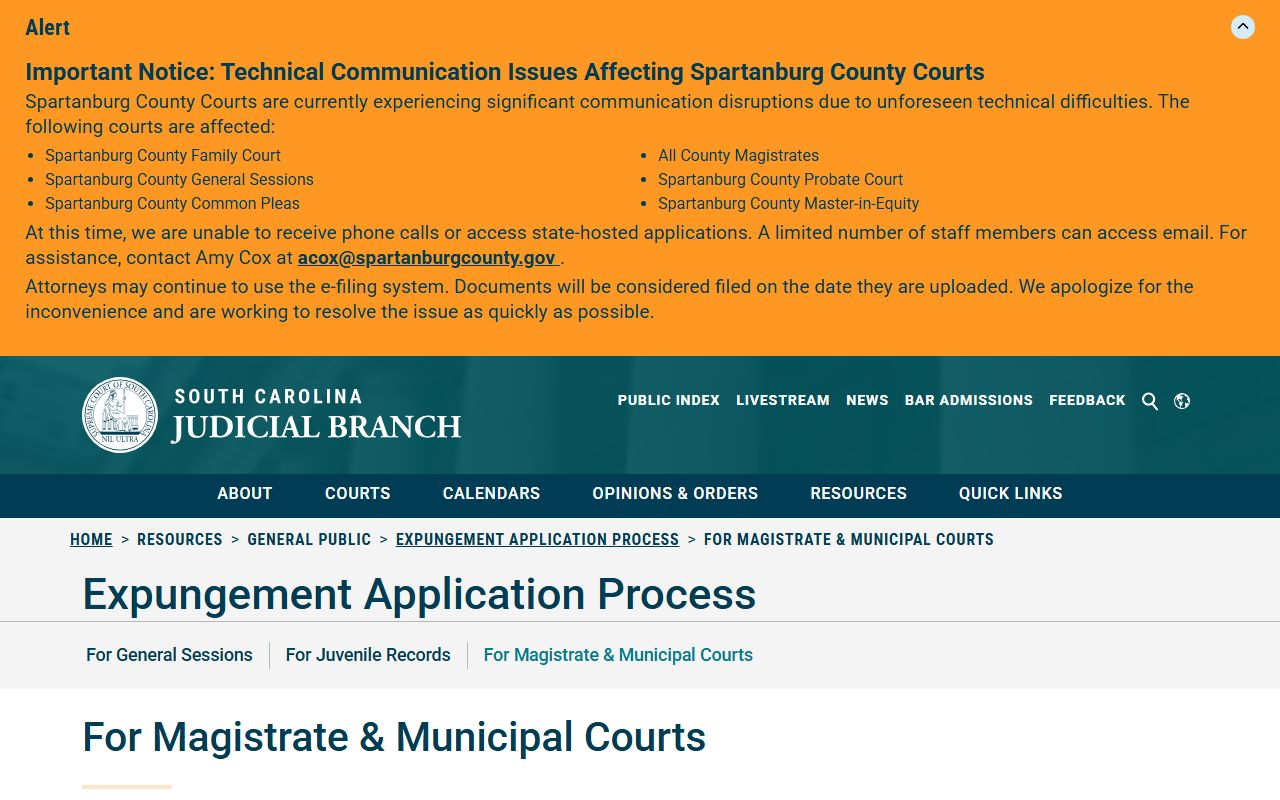 Marlboro County probate records summary court expungement distinction source