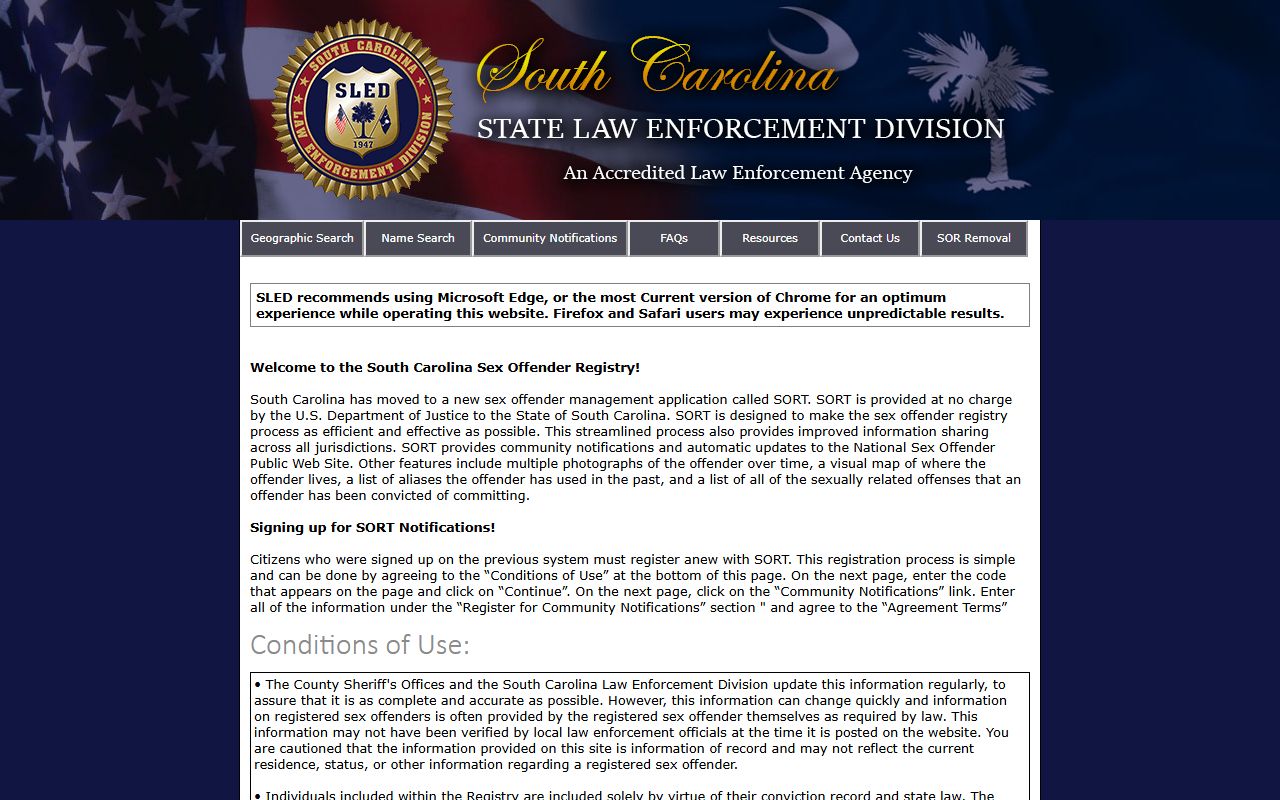 Marlboro County warrant records related SLED sex offender registry search